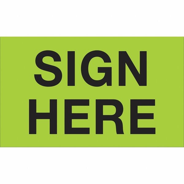 Tape Logic Labels, "Sign Here", 3" x 5", Fluorescent Green, 500/Roll