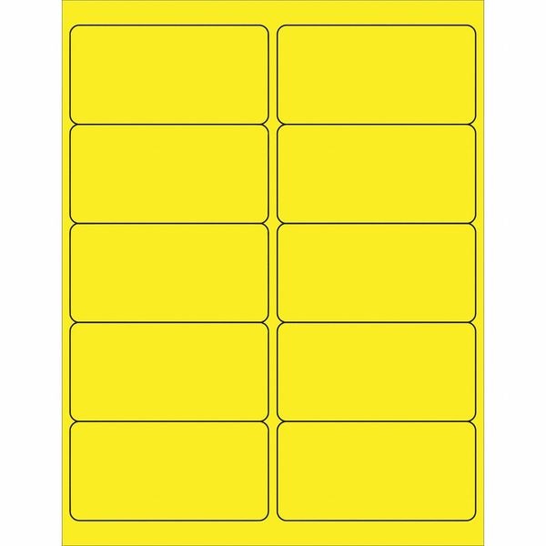 Tape Logic Removable Rectangle Laser Labels, 4" x 2", Fluorescent Yellow, PK1000