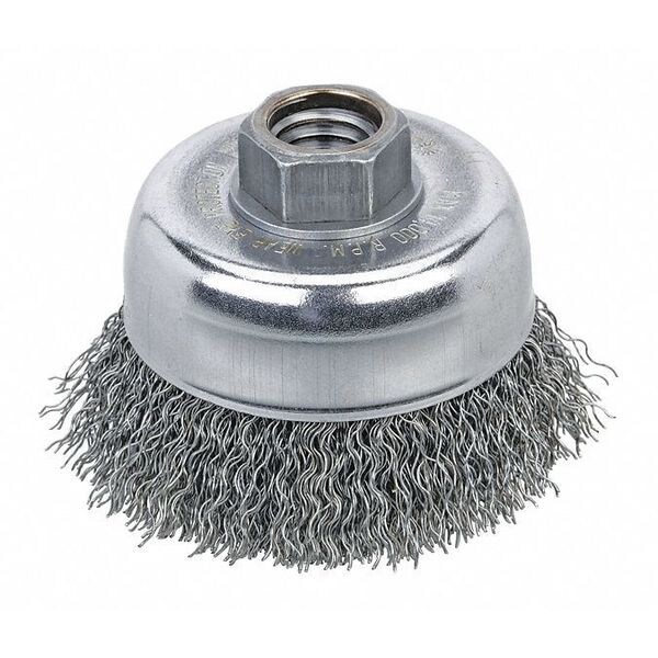 Wire Cup Brush, 3"x.014x5/8"-11, Steel