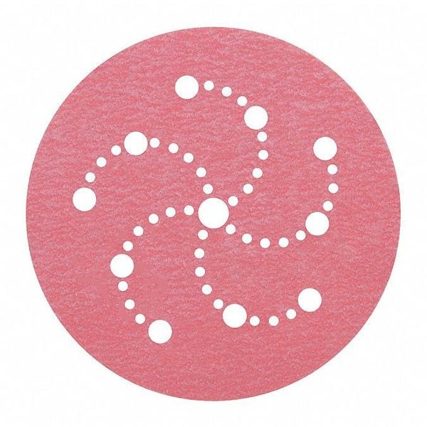 Hook and Loop Disc, 5", Vac, 220G, 5" Dia, Multi-Hole, Aluminum Oxide, 220 Grit, Coated Type