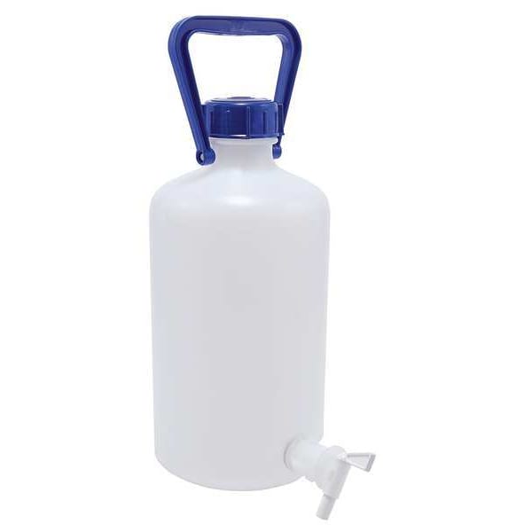 Carboy, 5 L Capacity - mL, 1.32 gal Capacity - oz, Screw On/Spigot Closure, HDPE, White, 13-3/5 in H