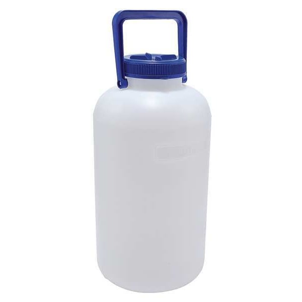 Carboy, 10 L Capacity - mL, 2.64 gal Capacity - oz, Screw On Closure, HDPE, White, 16-7/10 in H