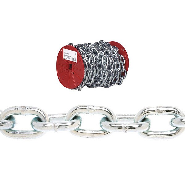 3/16" Grade 30 Proof Coil Chain, Zinc Plated, 100' per Reel