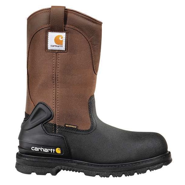 Men's Wellington Boot, 10 1/2 W, Steel Toe, 10 in H, Black/Brown, CMP1259