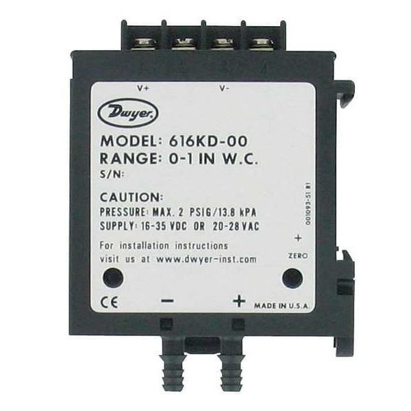 Differential pressure transmitter, 0 to 1" w.c., 4-20 mA.
