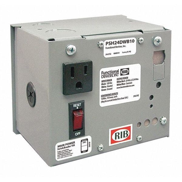 Enclosed Power Supply, 120V AC, 24V DC, 2.5A