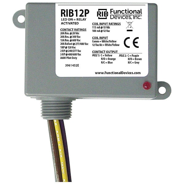 Enclosed Relay, 20A, DPDT, 12VAC/dc