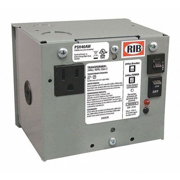 Enclosed Power Supply, 120V AC, 24V AC, 40VA