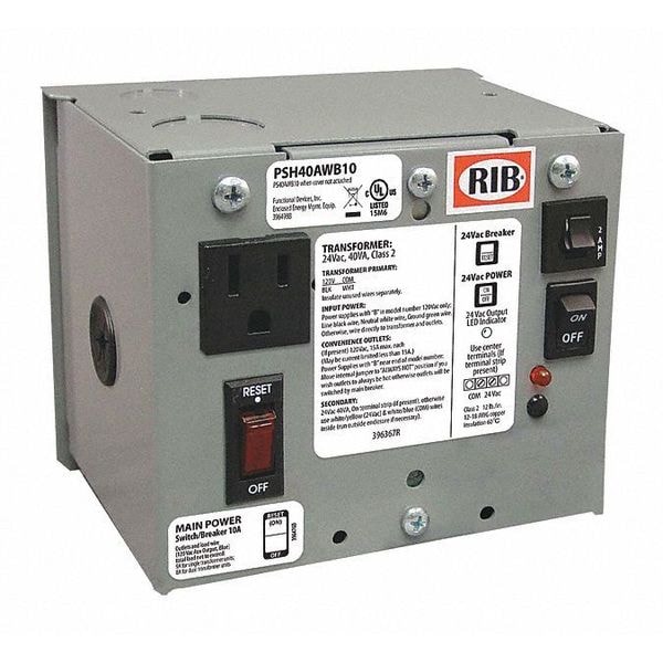Enclosed Power Supply, 120V AC, 24V AC, 40VA
