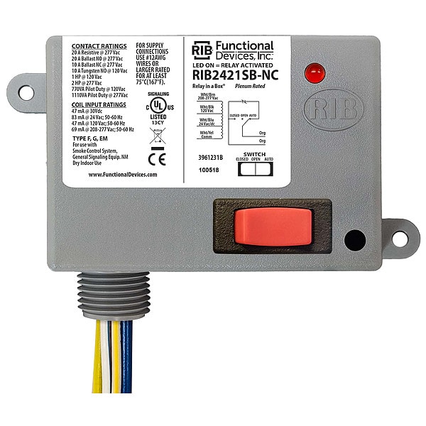 Enclosed Relay, 20A, SPDT-N/C/Override