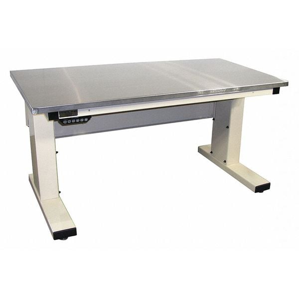 Adjustable Desk Workstation, Adjust, 72" x 30", S/S, Lt Beige, 72" D X 30-1/2" to 46-1/2" H, 30" W X