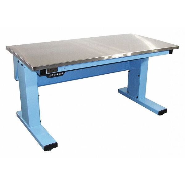 Adjustable Desk Workstation, Adjust, 60" x 30, S/S, Lt Blue, 72" D X 30-1/2" to 46-1/2" H, 30" W X
