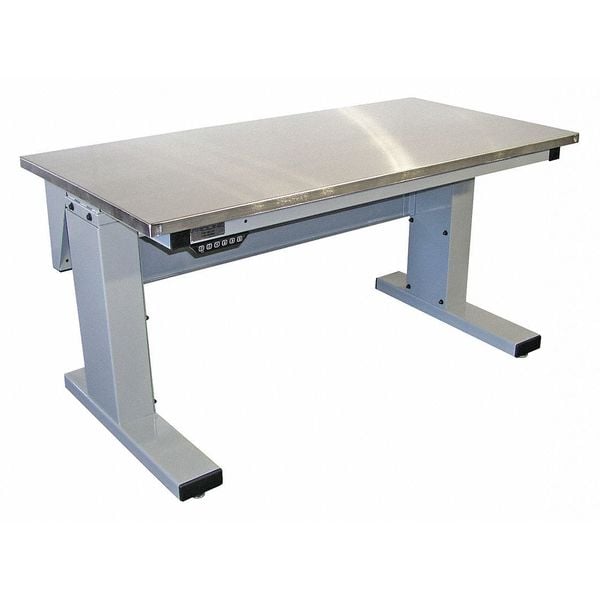 Adjustable Desk Workstation, Adjust, 60" x 30", S/S, Lt Gray, 72" D X 30-1/2" to 46-1/2" H, 30" W X