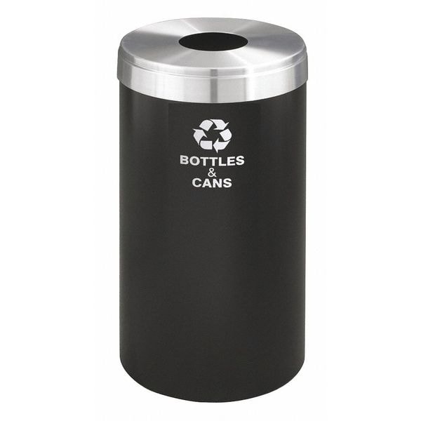 15 gal Round Recycling Bin, Open Top, Satin Black/Satin Aluminum, 1 Openings