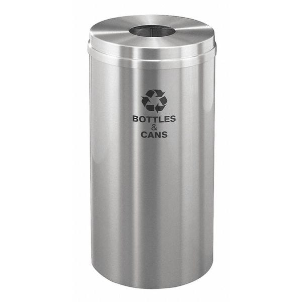 15 gal Round Recycling Bin, Open Top, Satin Aluminum, 1 Openings