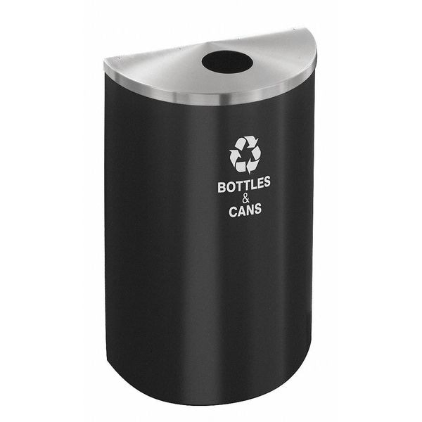 14 gal Half-Round Recycling Bin, Open Top, Satin Black/Satin Aluminum, 1 Openings
