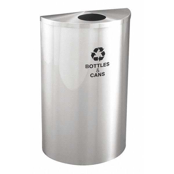 14 gal Half-Round Recycling Bin, Open Top, Satin Aluminum, 1 Openings