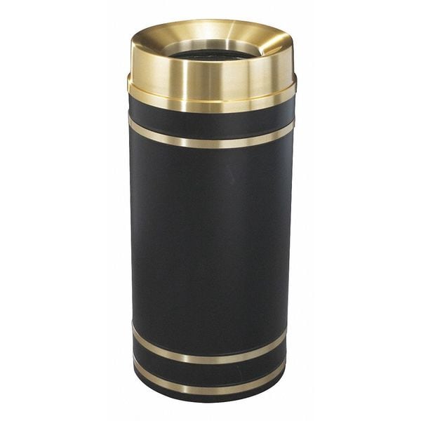Monte Carlo 16 gal Round Indoor Metal Can, Satin Black, Satin Brass