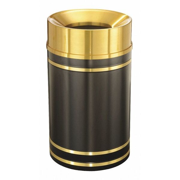Monte Carlo 33 gal Round Indoor Metal Can, Satin Black, Satin Brass