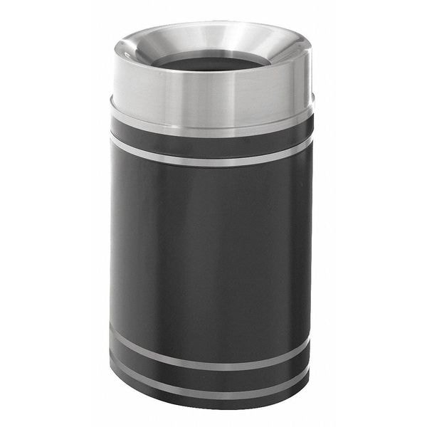 Monte Carlo 33 gal Round Indoor Trash Can, Satin Black, Satin Aluminum