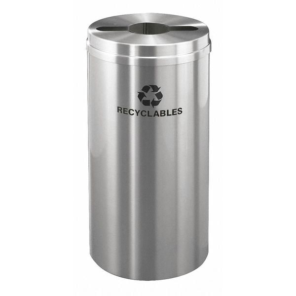 15 gal Round Recycling Bin, Open Top, Satin Aluminum, 1 Openings
