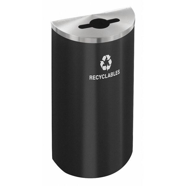 14 gal Half-Round Recycling Bin, Open Top, Satin Black/Satin Aluminum, 1 Openings