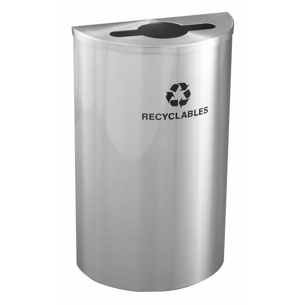 14 gal Half-Round Recycling Bin, Open Top, Satin Aluminum, 1 Openings