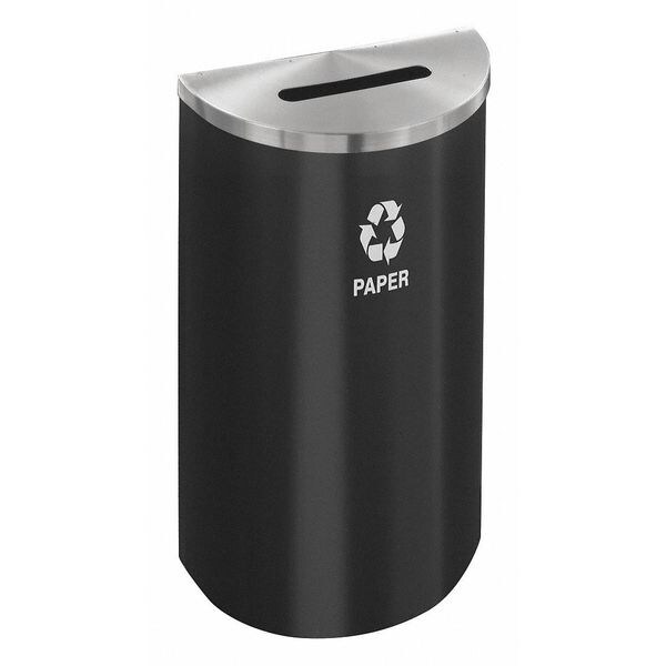 14 gal Half-Round Recycling Bin, Open Top, Satin Black/Satin Aluminum, 1 Openings