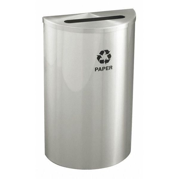 14 gal Half-Round Recycling Bin, Open Top, Satin Aluminum, 1 Openings