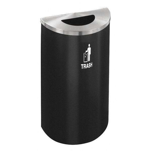 14 gal Half-Round Recycling Bin, Open Top, Satin Black/Satin Aluminum, 1 Openings