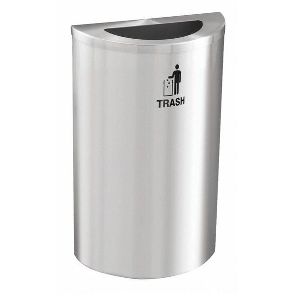 14 gal Half-Round Recycling Bin, Open Top, Satin Aluminum, 1 Openings