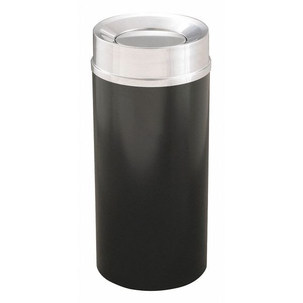 Mount Everest 33 gal Round Indoor Metal Can, Satin Black/Satin Aluminum, Satin Aluminum