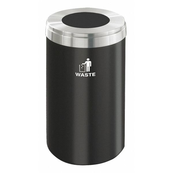 15 gal Round Recycling Bin, Open Top, Satin Black/Satin Aluminum, 1 Openings