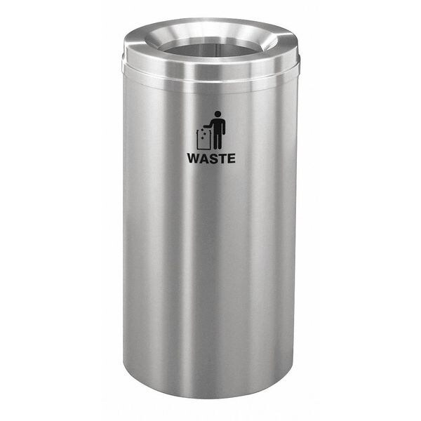 15 gal Round Recycling Bin, Open Top, Satin Aluminum, 1 Openings