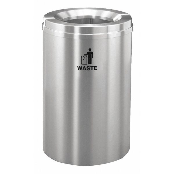33 gal Round Recycling Bin, Open Top, Satin Aluminum, 1 Openings