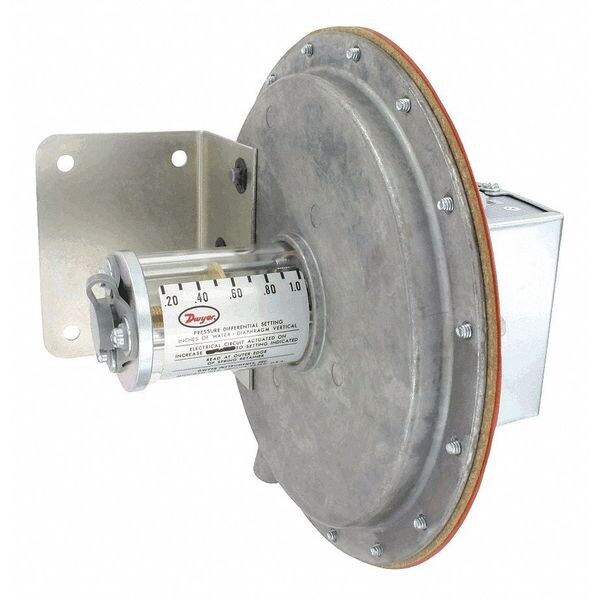 Pressure Switch, Standard, SPDT, 1/8" FNPT, 0.20 to 1.0 in H2O Range, Steel