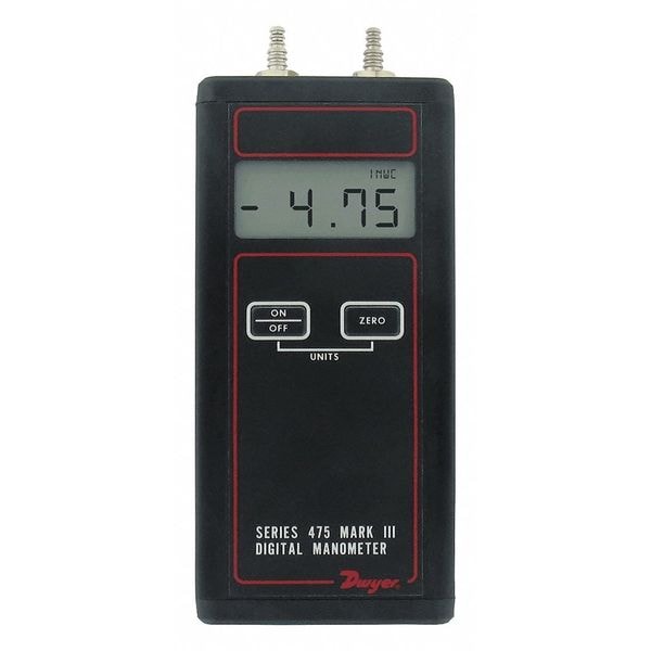 Handheld digital manometer, range 0-1.000" w.c. (.2491 kPa), max. pressure 5 psig.