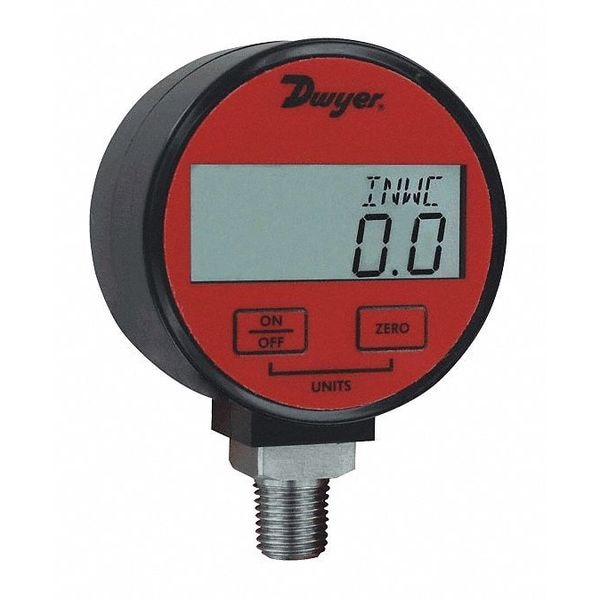 Digital Industrial Pressure Gauge, 2 9/16 in Dial, 1/4 in NPT, Bottom Location, ABS Case Material