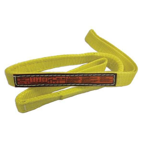 Synthetic Web Sling, Type 3, 10 ft L, 1 in W, Nylon, Yellow