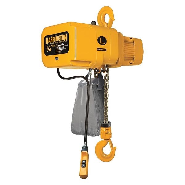 Electric Chain Hoist, 500 lb, 15 ft, Hook Mounted - No Trolley, 208-230/460V AC, Yellow
