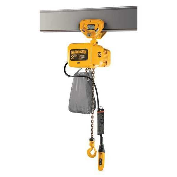 Electric Chain Hoist, 4,000 lb, 20 ft, Push Trolley, 208-230/460V AC, Yellow