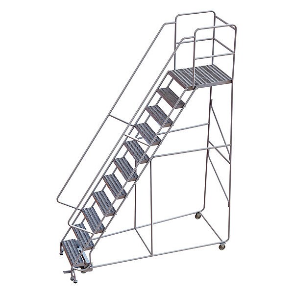 142 in H Aluminum Rolling Ladder, 11 Steps, 350 lb Load Capacity