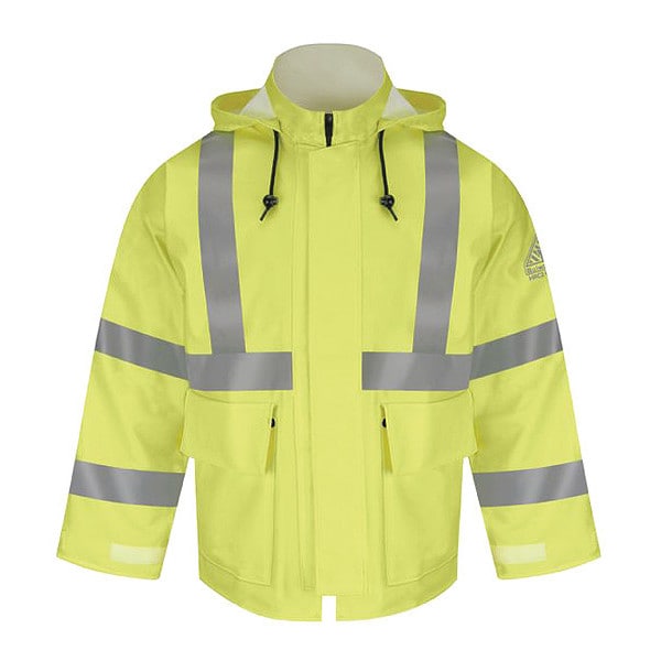 Hi-Vis Rain Jacket, Polyurethane on FR Treated Cotton, Hi-Vis Yellow, 3XL