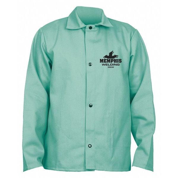 Welding Jacket, Excel FR, 9 oz, 74 in Length, Snaps Closure, Green, S