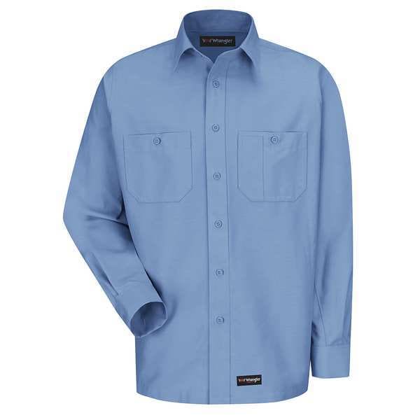 Men's Long Sleeve Shirt, 40% Polyester, 60% Cotton, Button, Light Blue, L