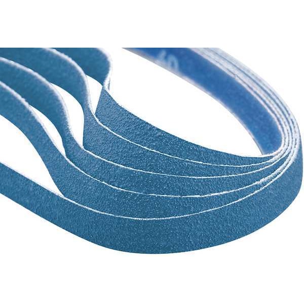 Sanding Belt, 1/4 in W, 12 in L, Coated, Zirconia Alumina, 120 Grit, Medium, BlueFire R823P, Blue