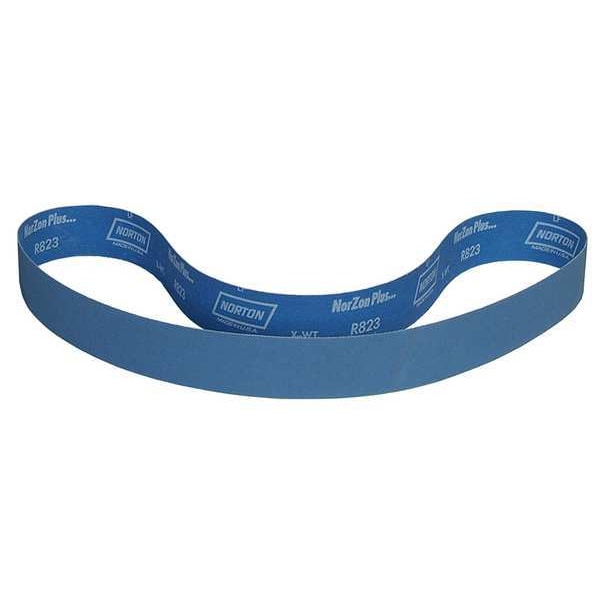 Sanding Belt, 2 in W, 60 in L, Coated, Zirconia Alumina, 100 Grit, Medium, BlueFire R823P, Blue