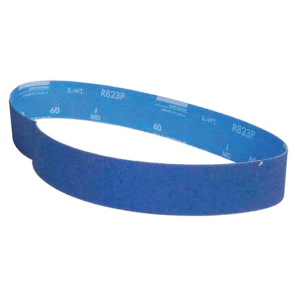 Sanding Belt, 2 in W, 36 in L, Coated, Zirconia Alumina, 60 Grit, Coarse, BlueFire R823P, Blue