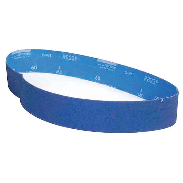 Sanding Belt, 2 in W, 36 in L, Coated, Zirconia Alumina, 80 Grit, Coarse, BlueFire R823P, Blue