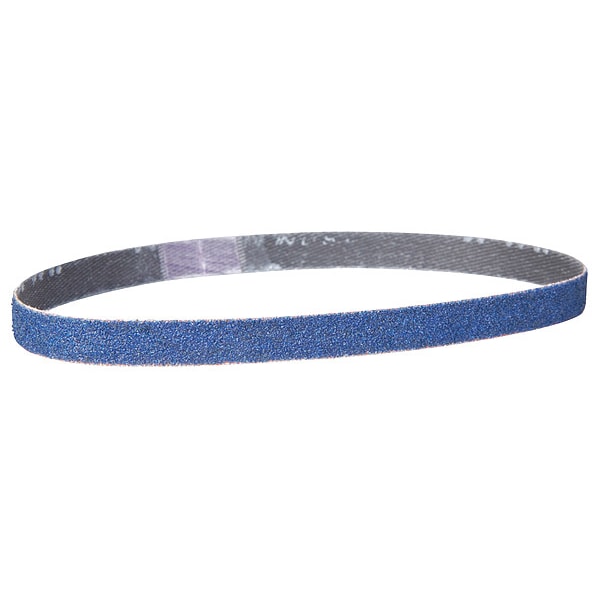 Sanding Belt, 1/8 in W, 18 in L, Coated, Zirconia Alumina, 60 Grit, Coarse, BlueFire R823P, Blue